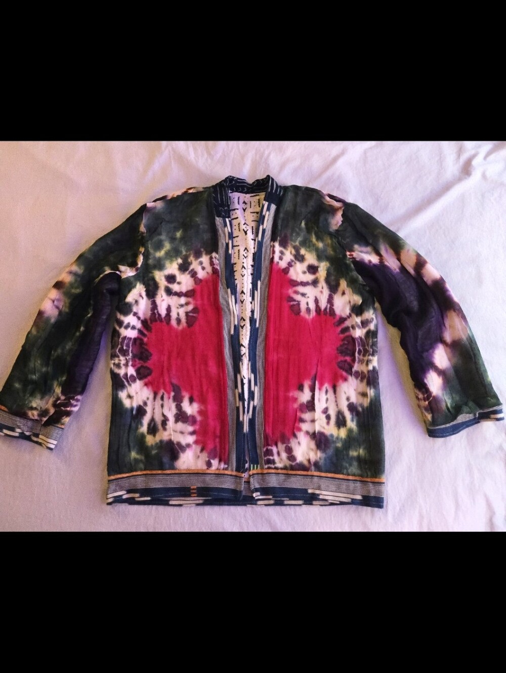 Open-Front Mudcloth Indigo Jacket in Navy & Cream Festival Bohemian HAL3 - Picture 12 of 16